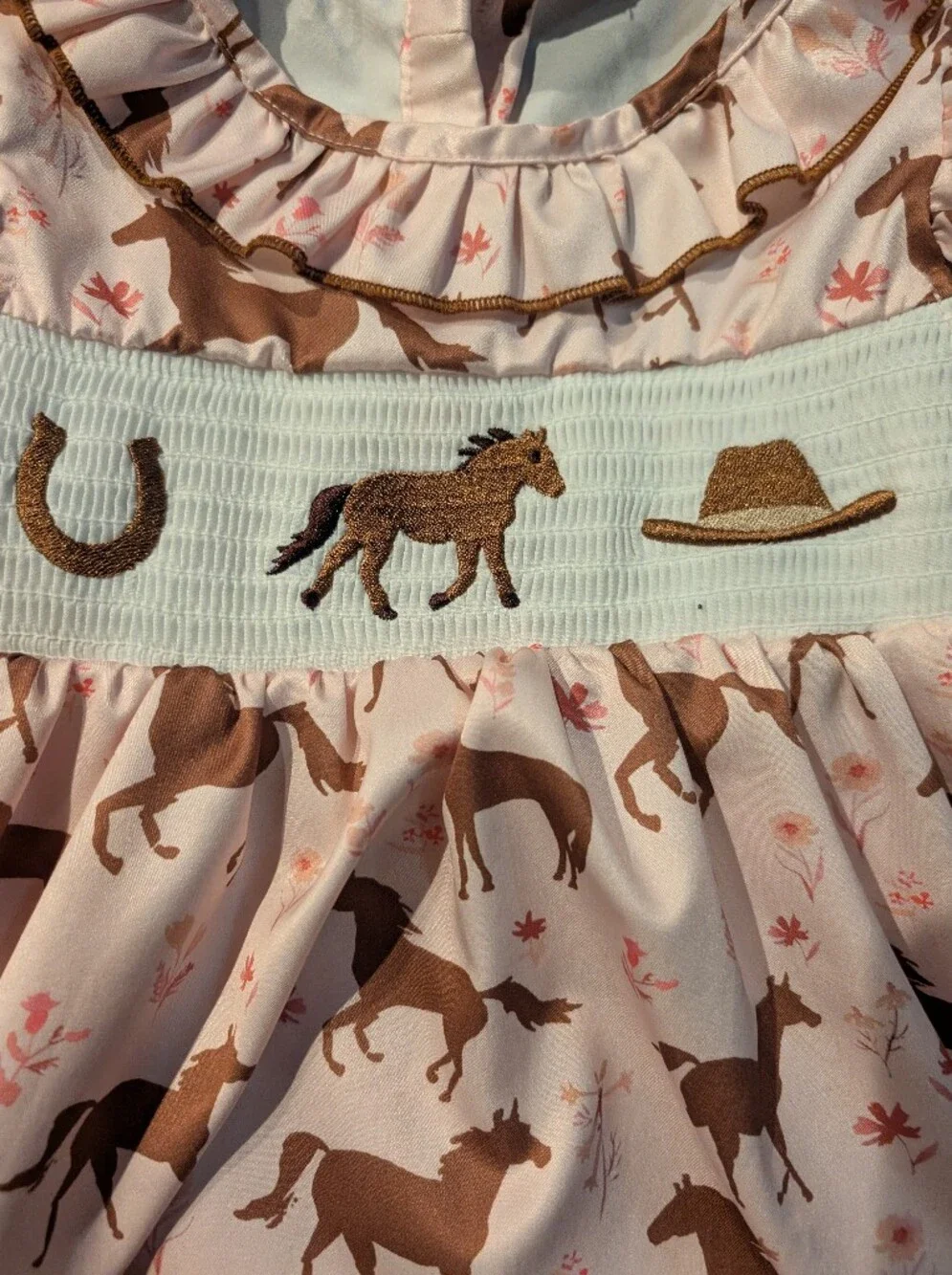 MINKPINK Pink Dress with Brown Horse Print and Brown Straps